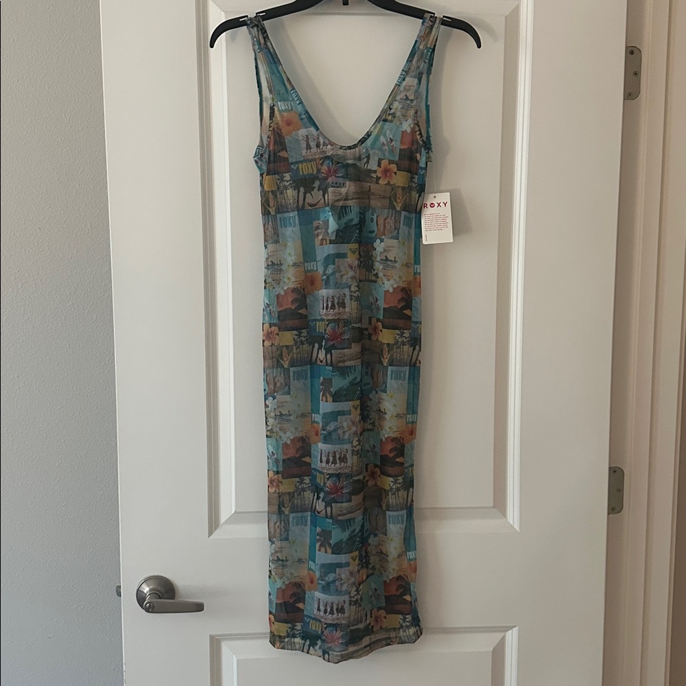 Roxy Cover Up Dress Mesh Crochet Tropical Paradise Print Medium Beach BNWT - Picture 7 of 9